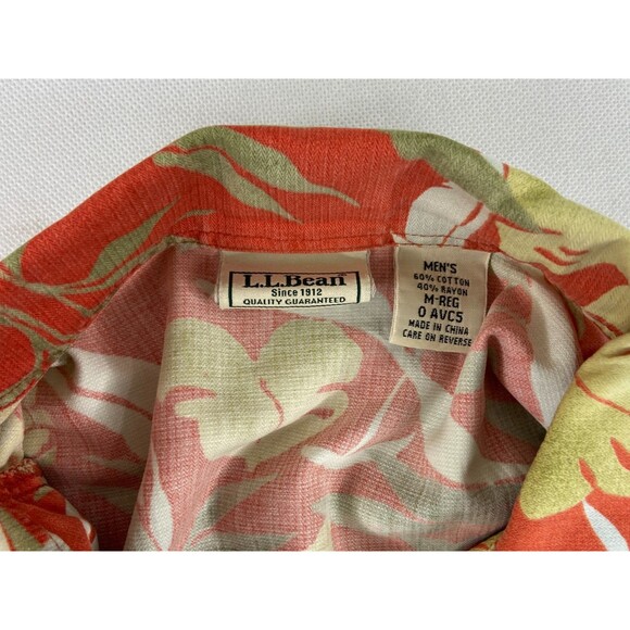 L L Bean Men Medium Tropical Shirt Burnt Orange Floral Palm Casual Beach - Picture 6 of 6